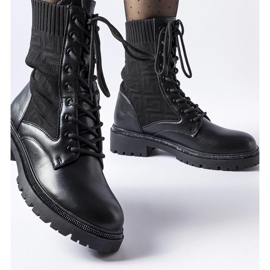 Black sock ankle boots with Emanuele rhinestones 1