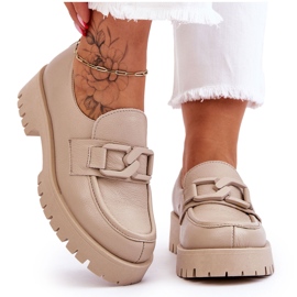 Lemar Fashionable Leather Shoes Beige Loafers 4