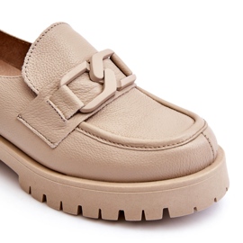 Lemar Fashionable Leather Shoes Beige Loafers 3