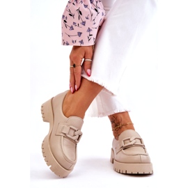 Lemar Fashionable Leather Shoes Beige Loafers 1