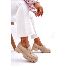 Lemar Fashionable Leather Shoes Beige Loafers 2