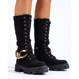 Suede lace-up boots for ladies Shelovet black 1