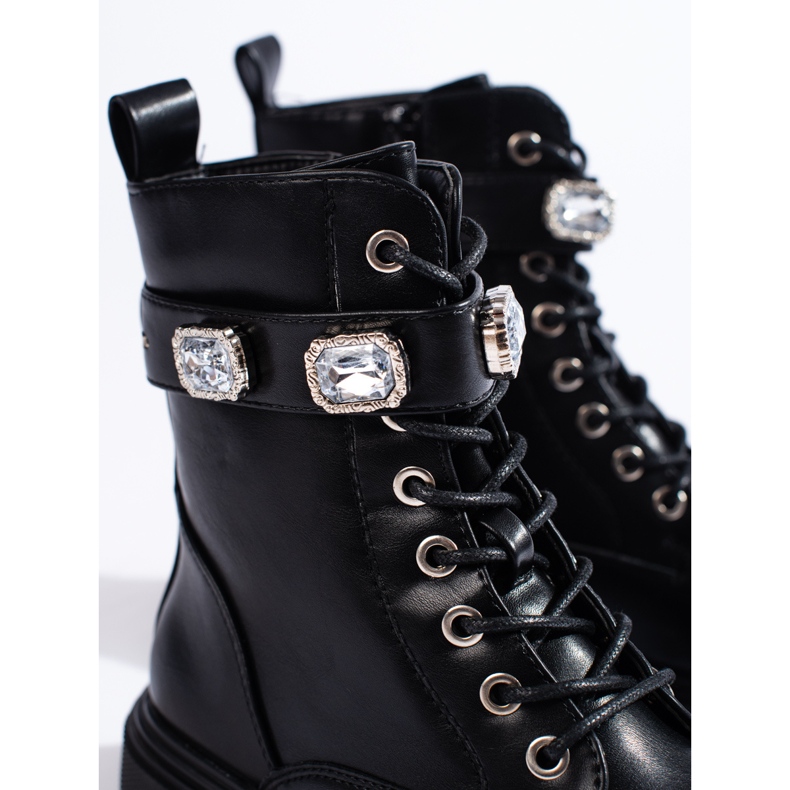 Black women's ankle boots with crystals 1