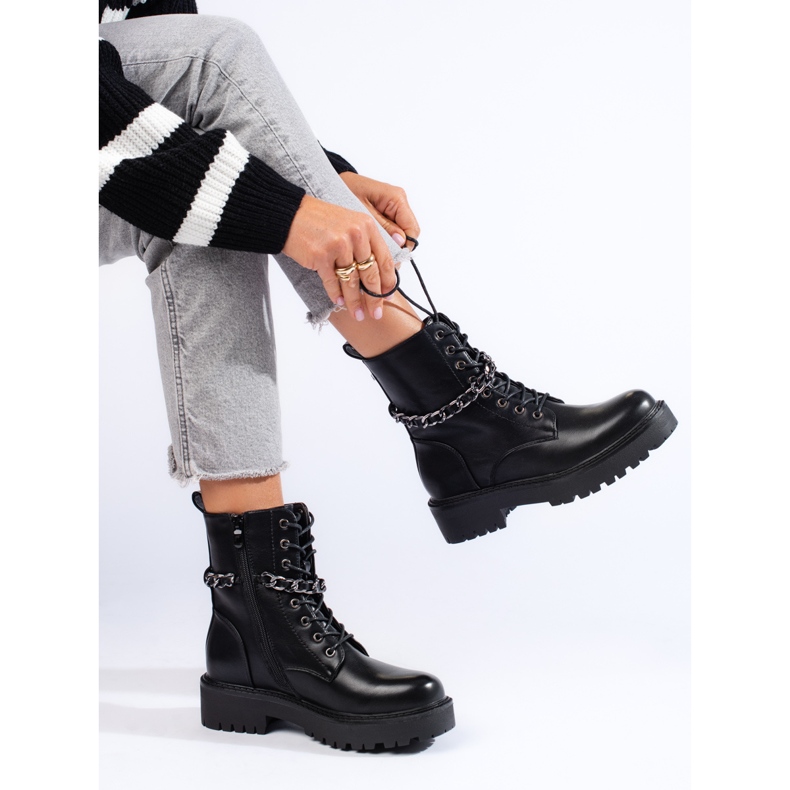 Black women's baggies with a chain made of ecological leather 2