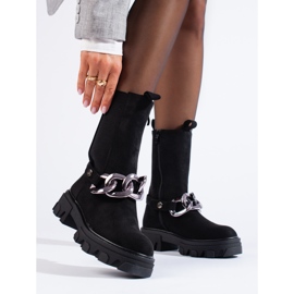 Suede high Chelsea boots with a Shelovet chain black 1