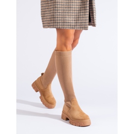 Ladies' beige boots with a flexible uppers 1