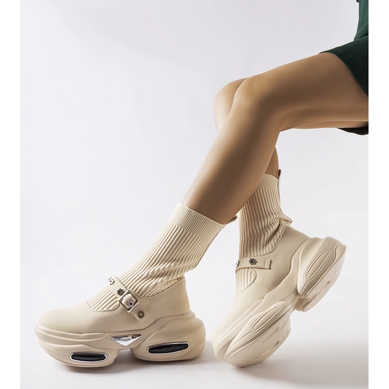 Cream ankle boots with a sock upper by Ivana beige 1