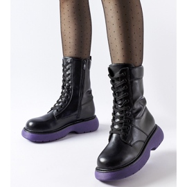 Black insulated shoes with purple sole Beata 1