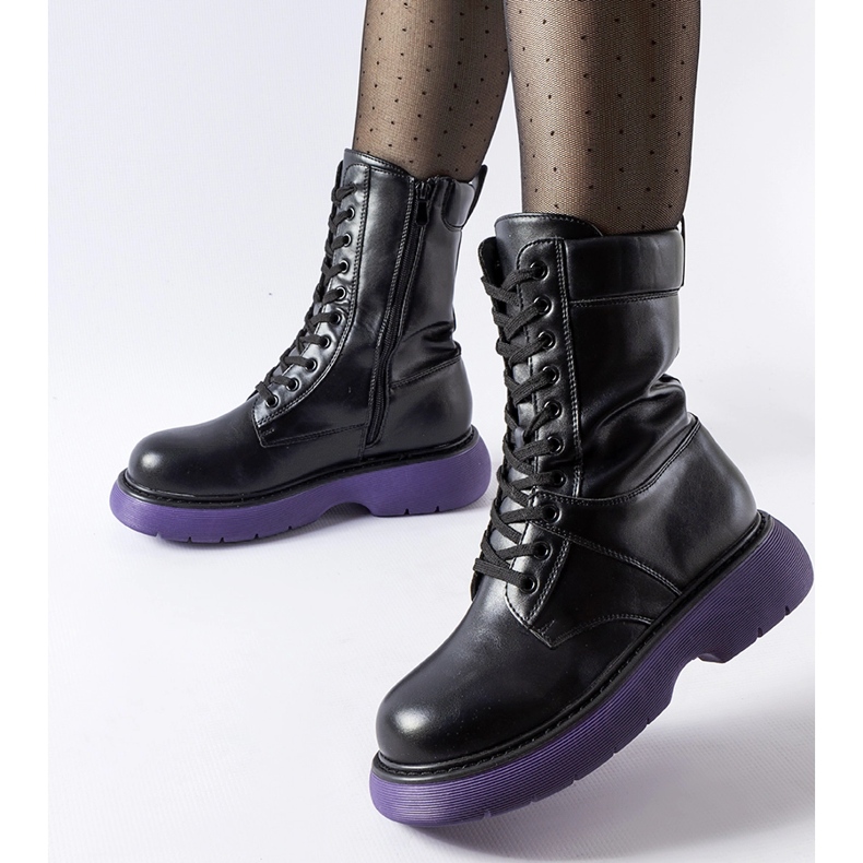 Black insulated shoes with purple sole Beata 2