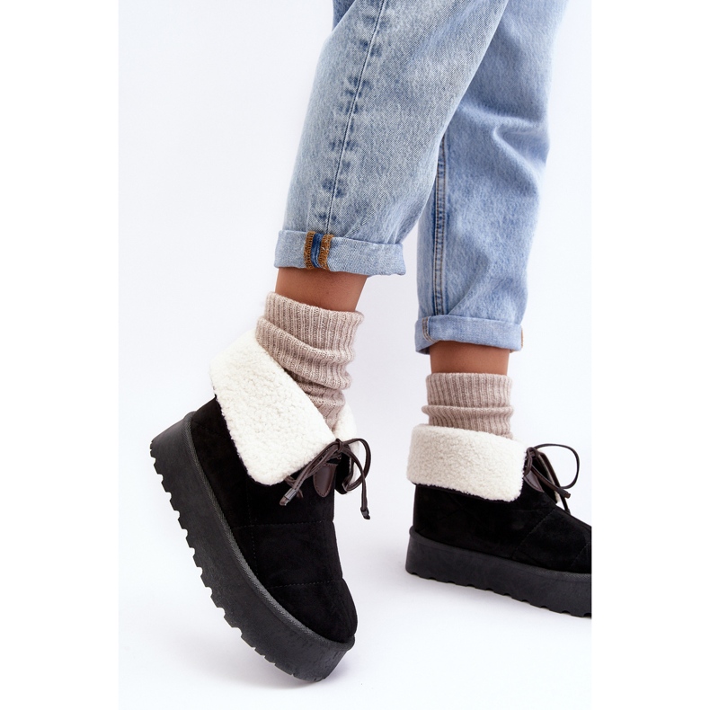 Platform snow boots with sheepskin coat, Black Olimuka 1