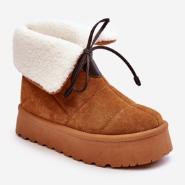 Platform snow boots with sheepskin Camel Olimuka brown 1