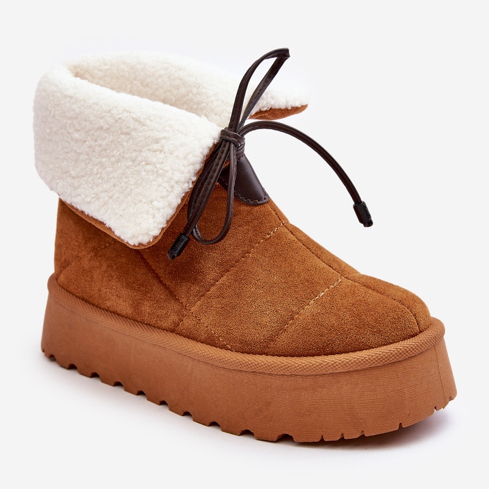 Platform snow boots with sheepskin Camel Olimuka brown 1