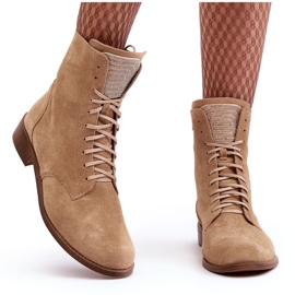 Suede women's lace-up ankle boots Nicole 2848 Beige 9