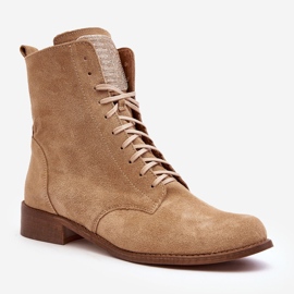 Suede women's lace-up ankle boots Nicole 2848 Beige 1 Suede women's lace-up ankle boots Nicole 2848 Beige 1