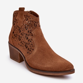 S.Barski Suede Openwork Cowboy Boots D&amp;A SN622-21 Camel brown 1