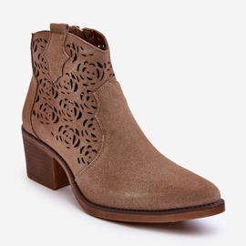 S.Barski Suede Openwork Cowboy Boots D&amp;A SN622-21 Dark Beige 1