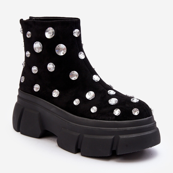 S.Barski Suede Insulated Boots With Crystals D&amp;A MR870-83 Black 2