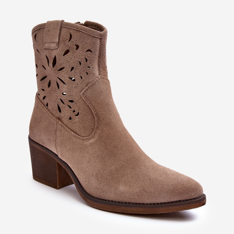 S.Barski Suede Openwork Cowboy Boots D&amp;A SN622-20 Dark Beige 1