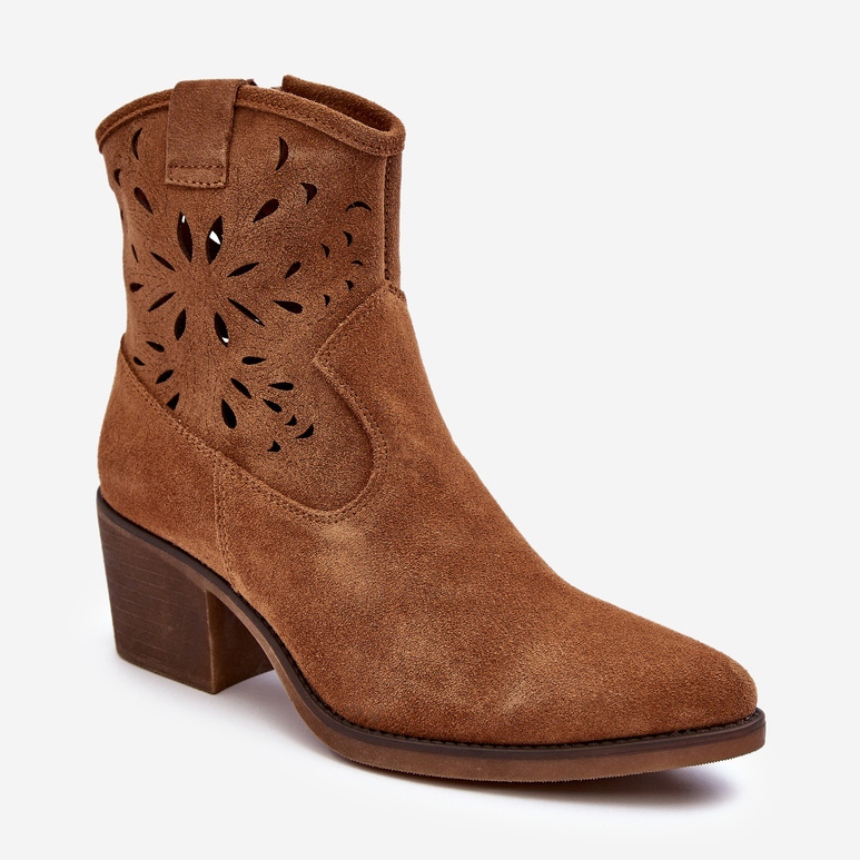 S.Barski Suede Openwork Cowboy Boots D&amp;A SN622-20 Camel brown 1