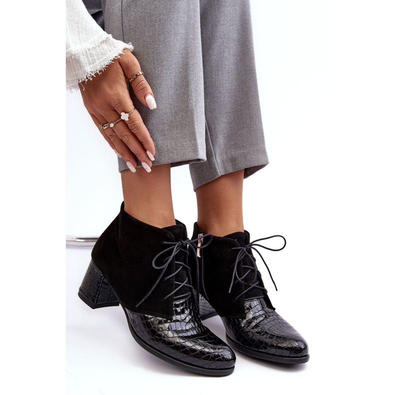 PA2 Women's Low Heel Ankle Boots, Snake Pattern, Black Ebba 2