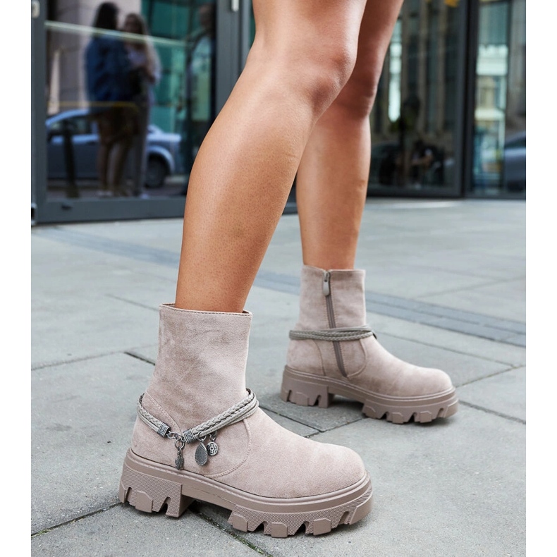 Beige ankle boots with a decorative bracelet 2