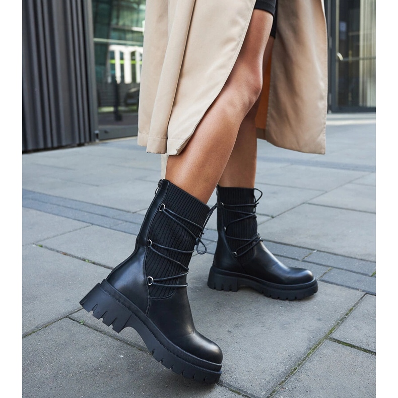 Inna Eliot black sock ankle boots with ties 2