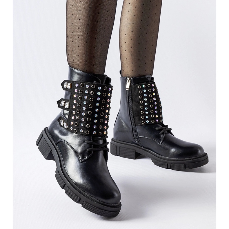 Black ankle boots decorated with Cento zircons 1 Black ankle boots decorated with Cento zircons 1