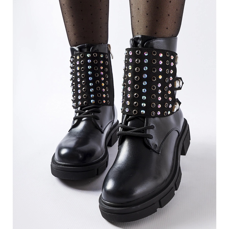 Black ankle boots decorated with Cento zircons 2 Black ankle boots decorated with Cento zircons 2