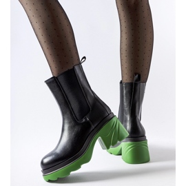 Black insulated ankle boots with green Tirano heel 1