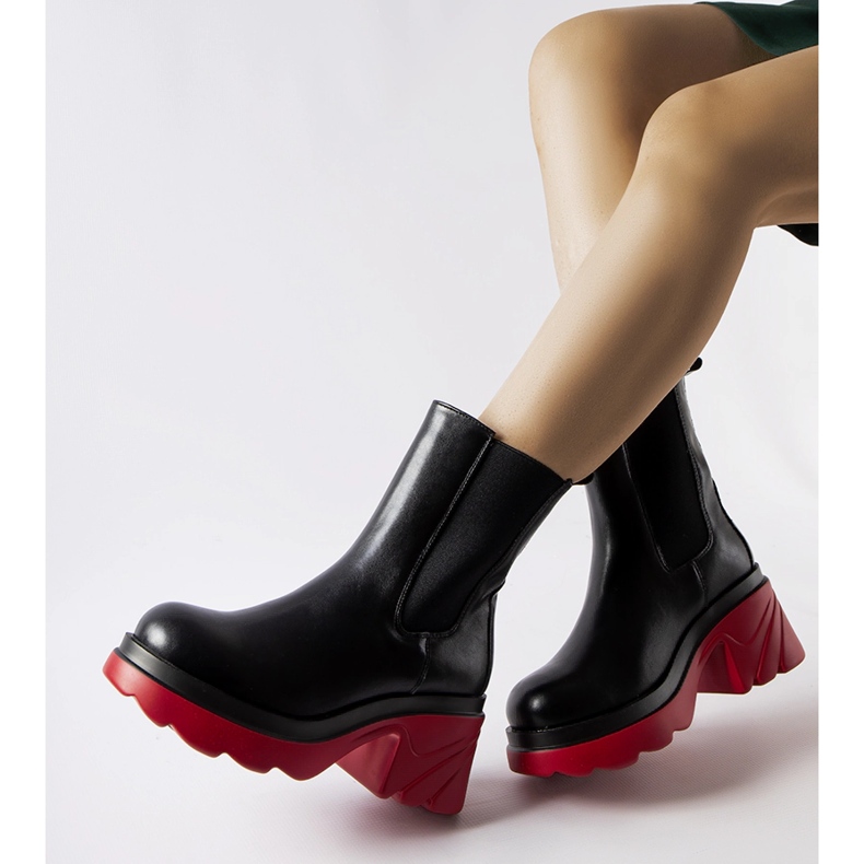 Black insulated ankle boots with red Tirano heel 1