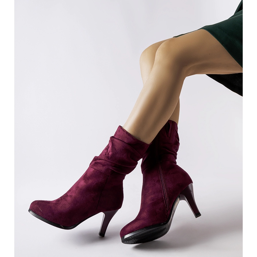 Womens burgundy suede booties sales