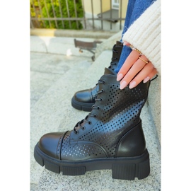 Women's openwork black lace-up boots 1