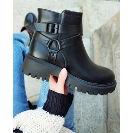 Women's black eco-leather boots with black Aline decoration 2 Women's black eco-leather boots with black Aline decoration 2