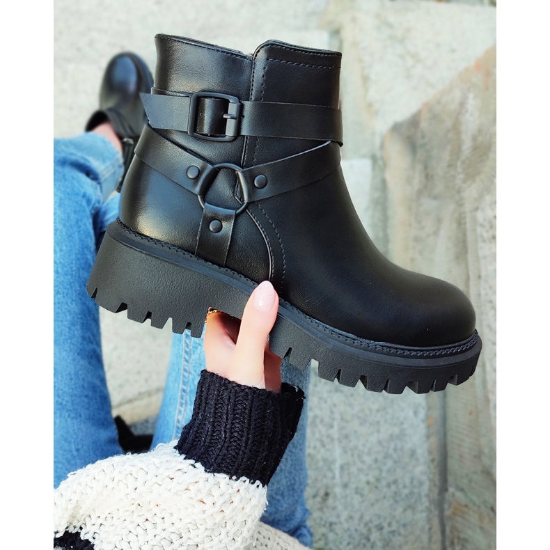 Women's black eco-leather boots with black Aline decoration 2 Women's black eco-leather boots with black Aline decoration 2