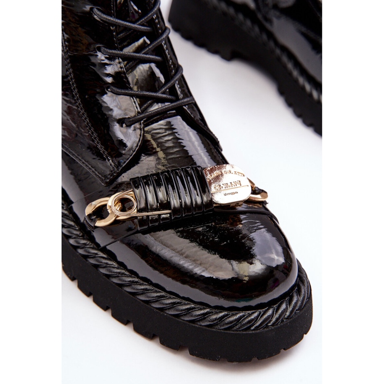 Women's Patent Worker Ankle Boots With Decoration Black S.Barski MR870-67 4 Women's Patent Worker Ankle Boots With Decoration Black S.Barski MR870-67 4