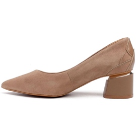 Marco Shoes Beige suede pumps with a floral pattern 2
