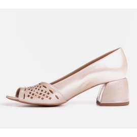 Marco Shoes Beige pumps with a decorative perforated front 1