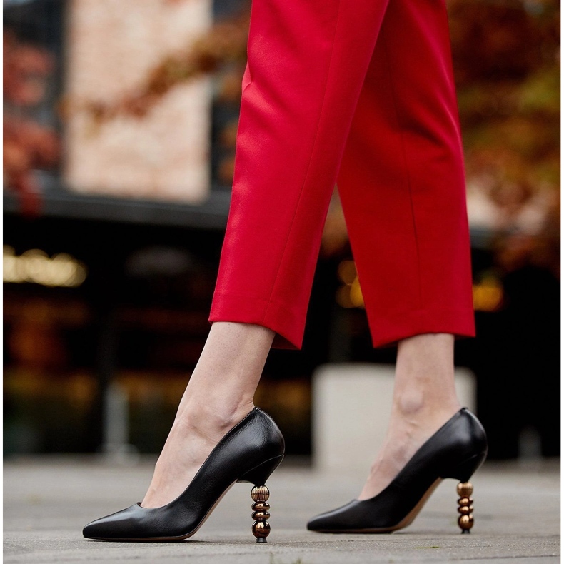 Marco Shoes Leather stilettos made of soft grain leather with stones black 2