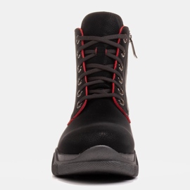 Marco Shoes Women's black leather boots with red edges 1 Marco Shoes Women's black leather boots with red edges 1