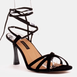 Marco Shoes Elegant sandals on a high heel with a tied strap black 1