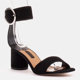 Marco Shoes Women's leather sandals with a decorative buckle black 1