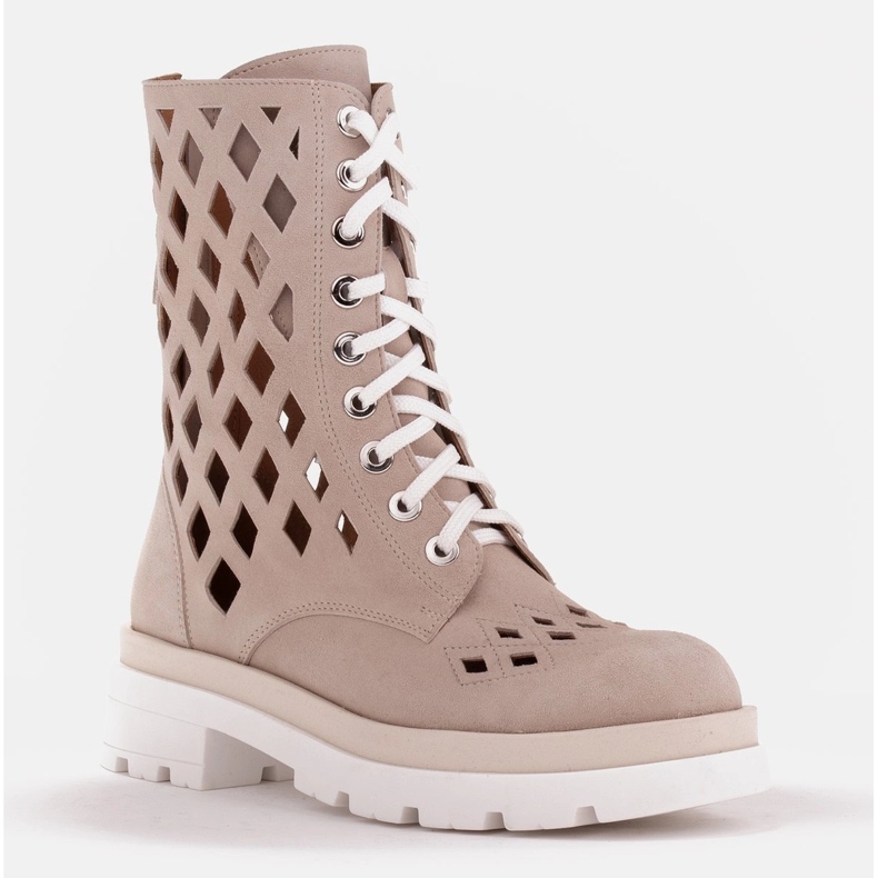 Marco Shoes Velor boots with perforation beige 1