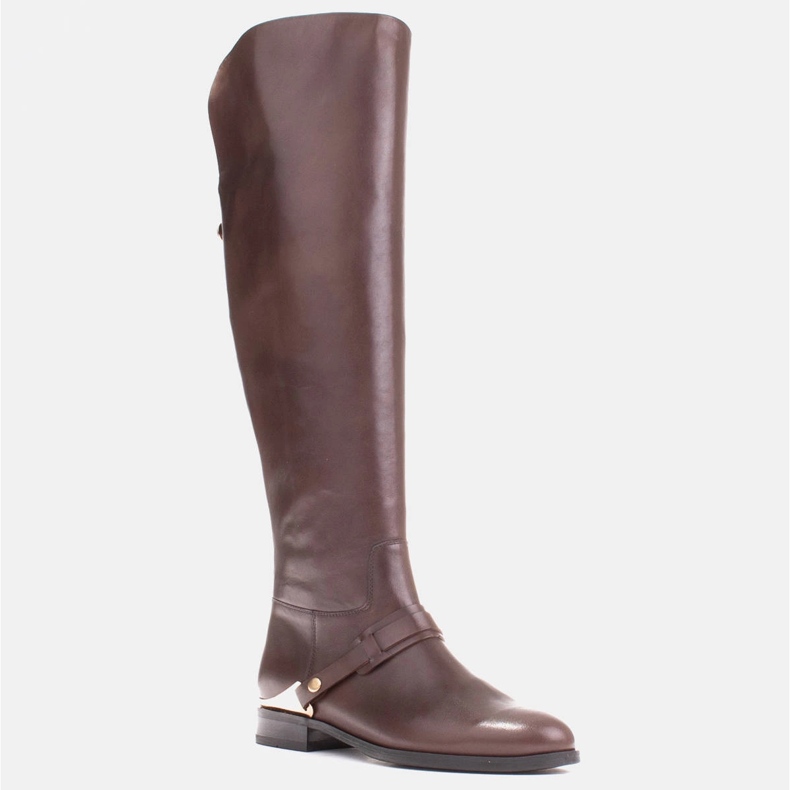 Marco Shoes Leather riding boots with gold plate brown 1 Marco Shoes Leather riding boots with gold plate brown 1