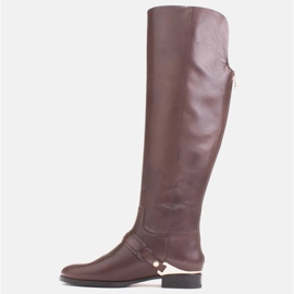 Marco Shoes Leather riding boots with gold plate brown 6