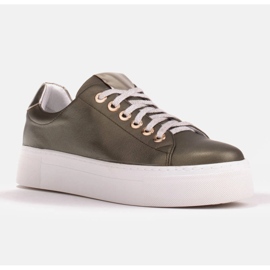 Marco Shoes Women's sneakers made of genuine leather on a thick sole green 1