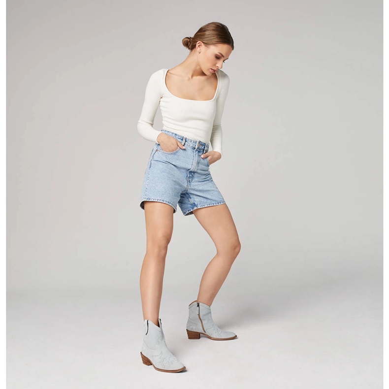 Marco Shoes Suede cowboy boots with decorative stitching 2188B-1281-045-1 blue grey 1