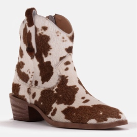 Marco Shoes Natural leather cowboy boots with hair 2226B-1282-1 beige brown 1