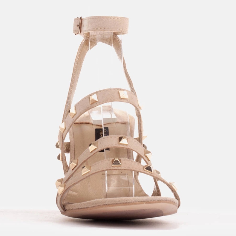 Marco Shoes Suede sandals with decorative studs beige 2