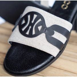 Marco Shoes Elegant slippers made of fabric combined with leather beige 1