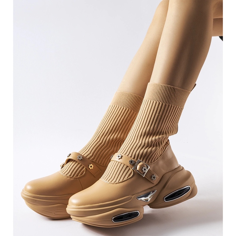 Beige ankle boots with a sock upper by Ivana 1 Beige ankle boots with a sock upper by Ivana 1